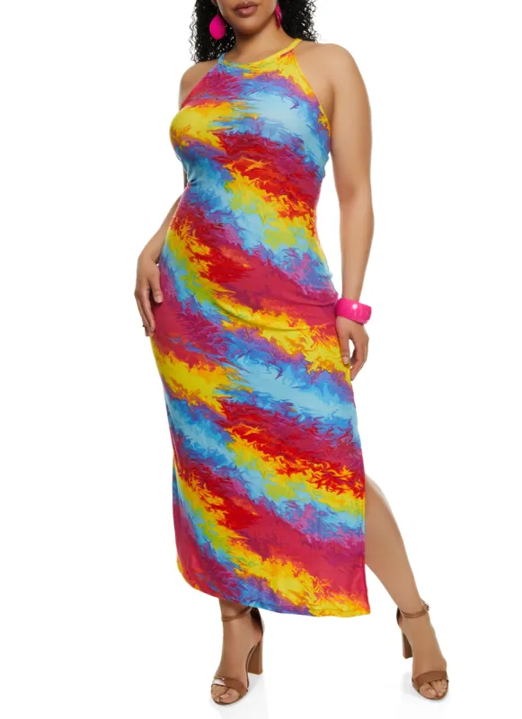 Plus Size High Neck Printed Tank Maxi Dress sold by Rainbow