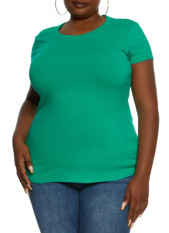 Plus Size Basic Short Sleeve Crew Neck Tee sold by Rainbow
