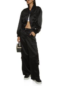 Satin Wide Leg Cargo Pants sold by Rainbow