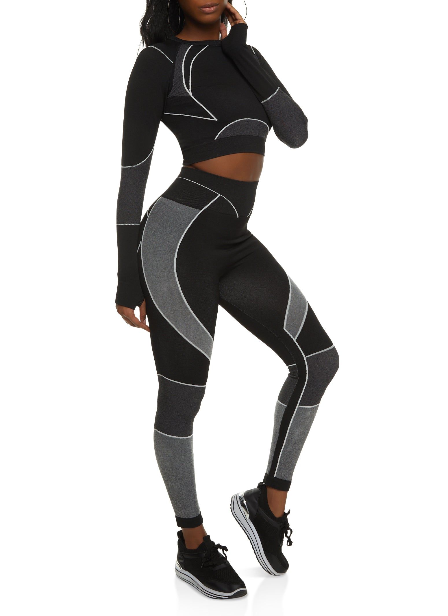 Seamless Contrast Trim Long Sleeve Crop Top sold by Rainbow product image thumbnail 2