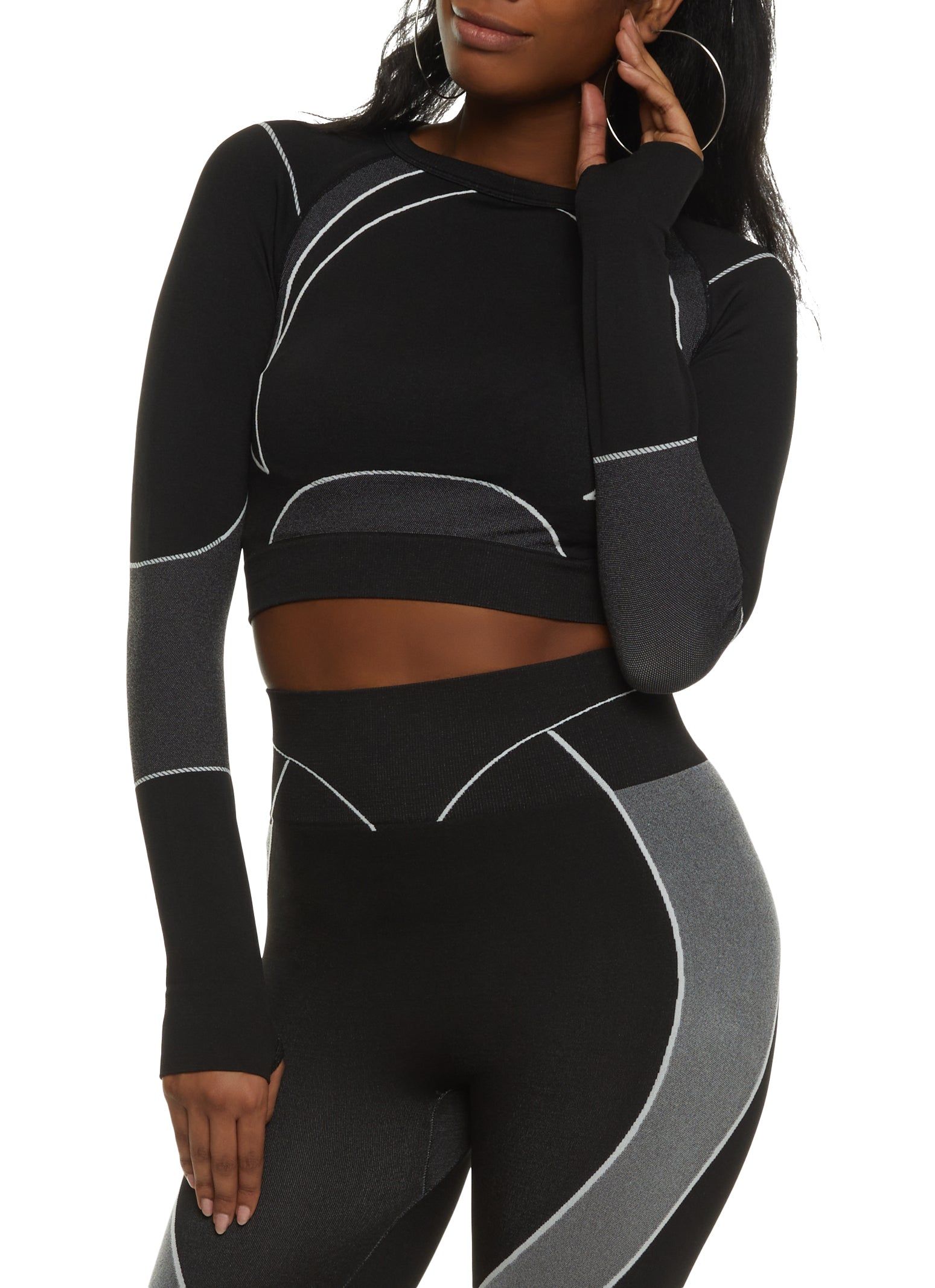 Seamless Contrast Trim Long Sleeve Crop Top sold by Rainbow