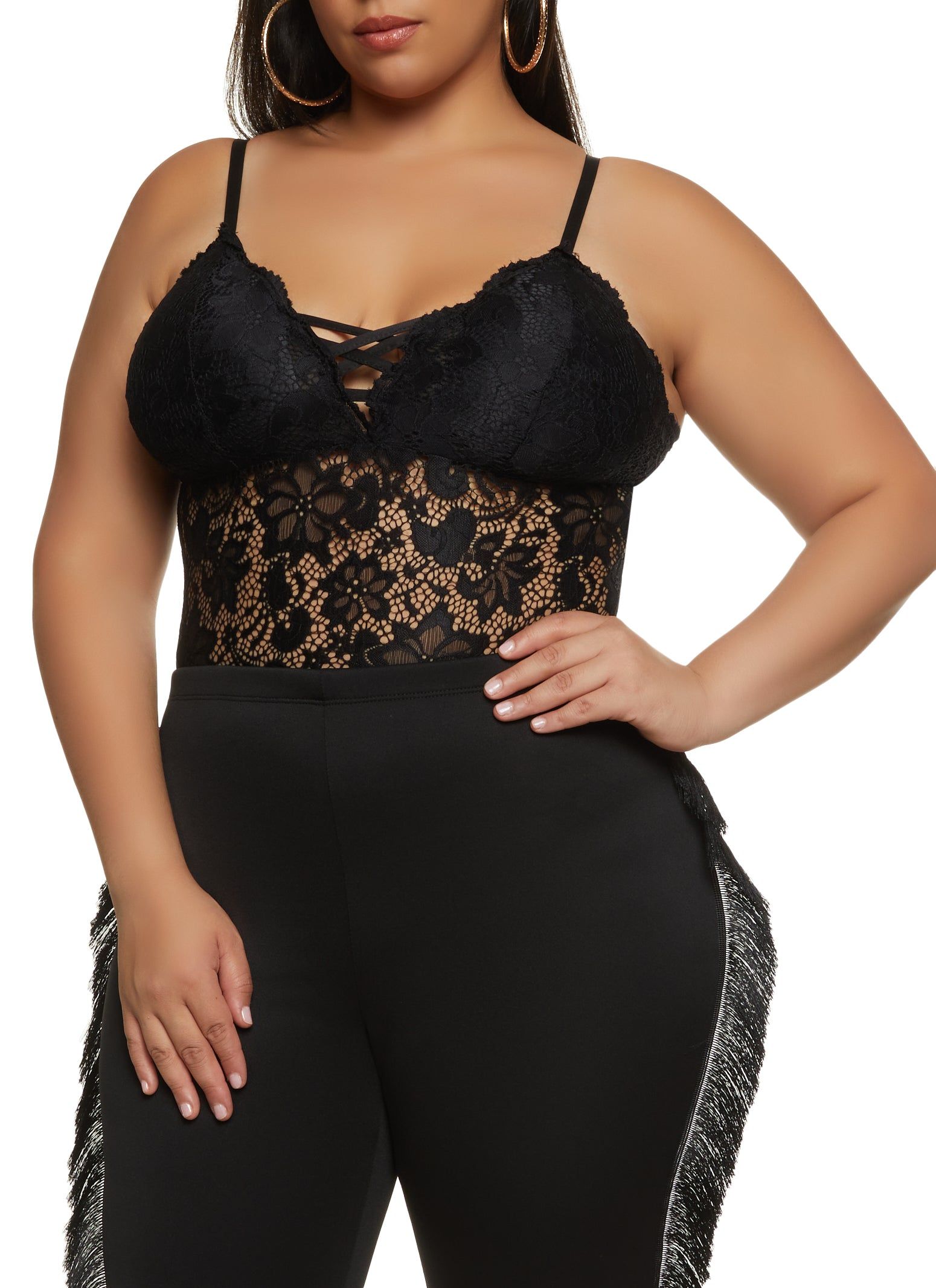 Plus Size Floral Lace Caged Bodysuit sold by Rainbow product image thumbnail 2