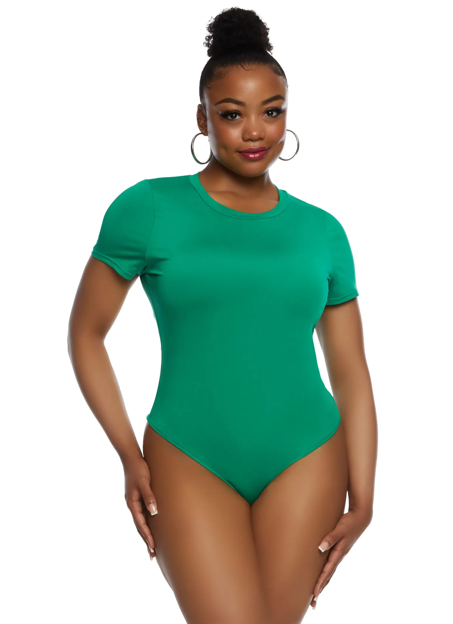 Plus Size Basic Crew Neck Bodysuit sold by Rainbow