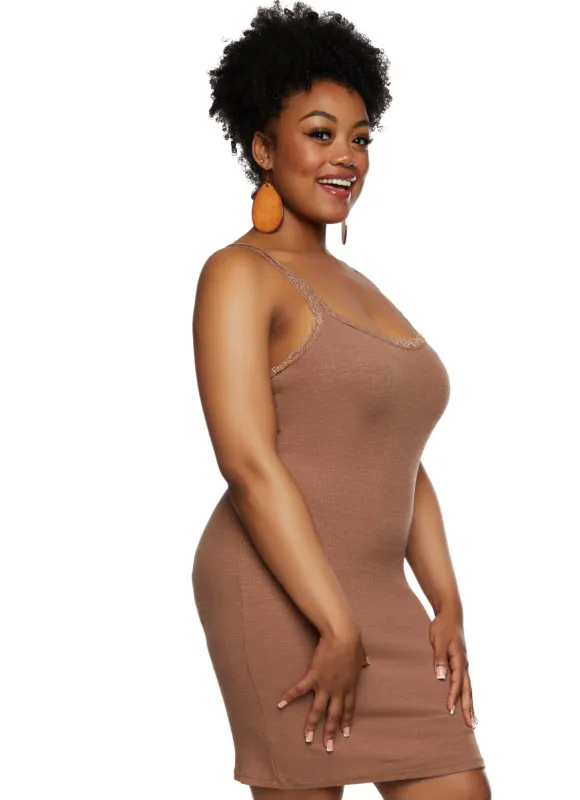 Plus Size Haute Monde Rib Knit Lace Trim Tank Dress sold by Rainbow