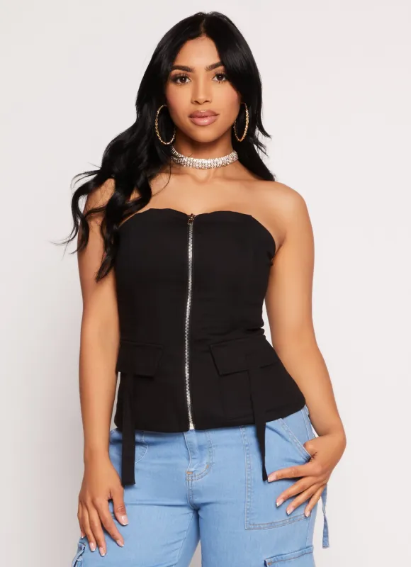 Haute Monde Cargo Pocket Zip Front Tube Top sold by Rainbow