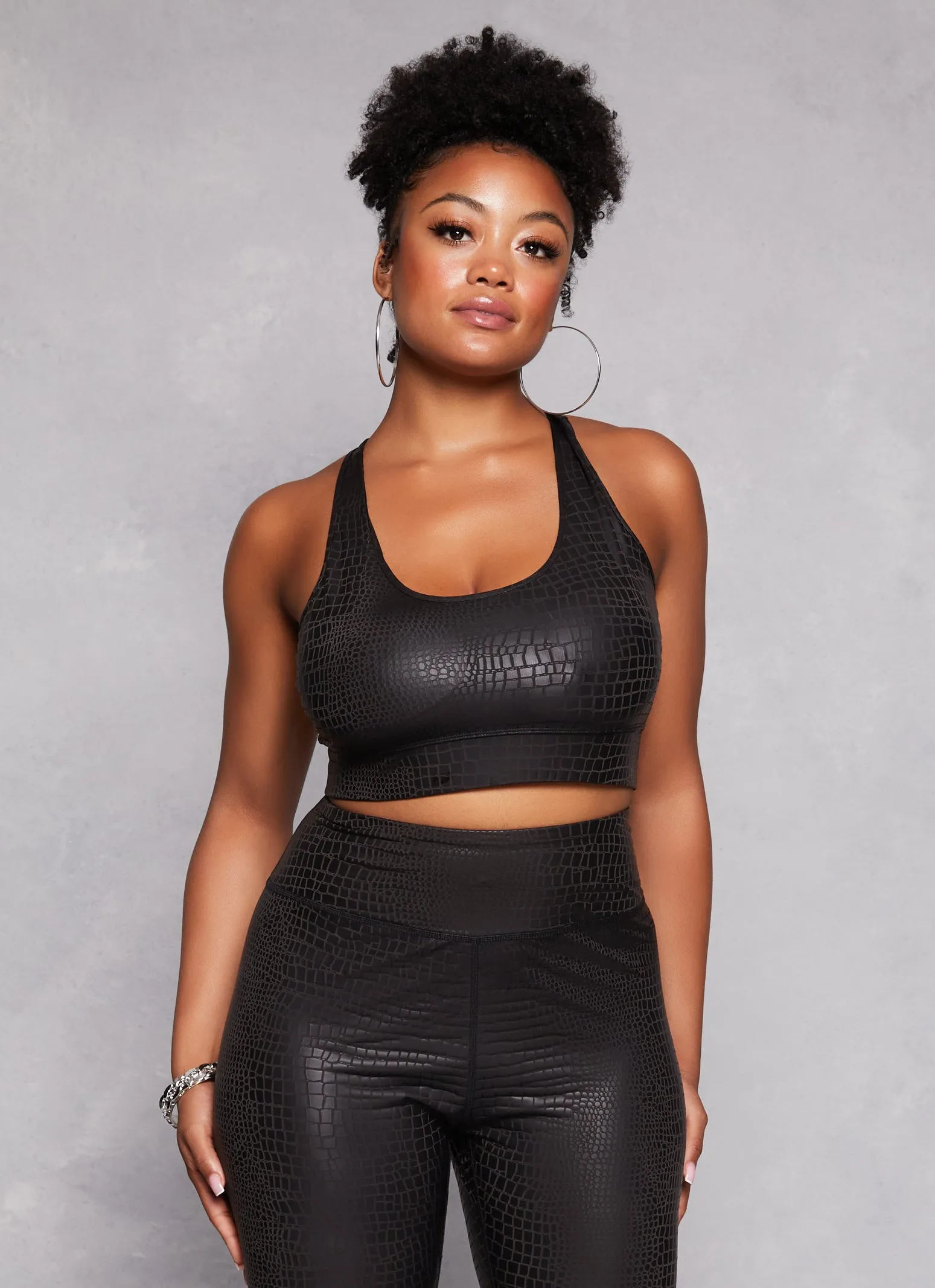 Plus Size Faux Croc Print Racerback Sports Bra sold by Rainbow