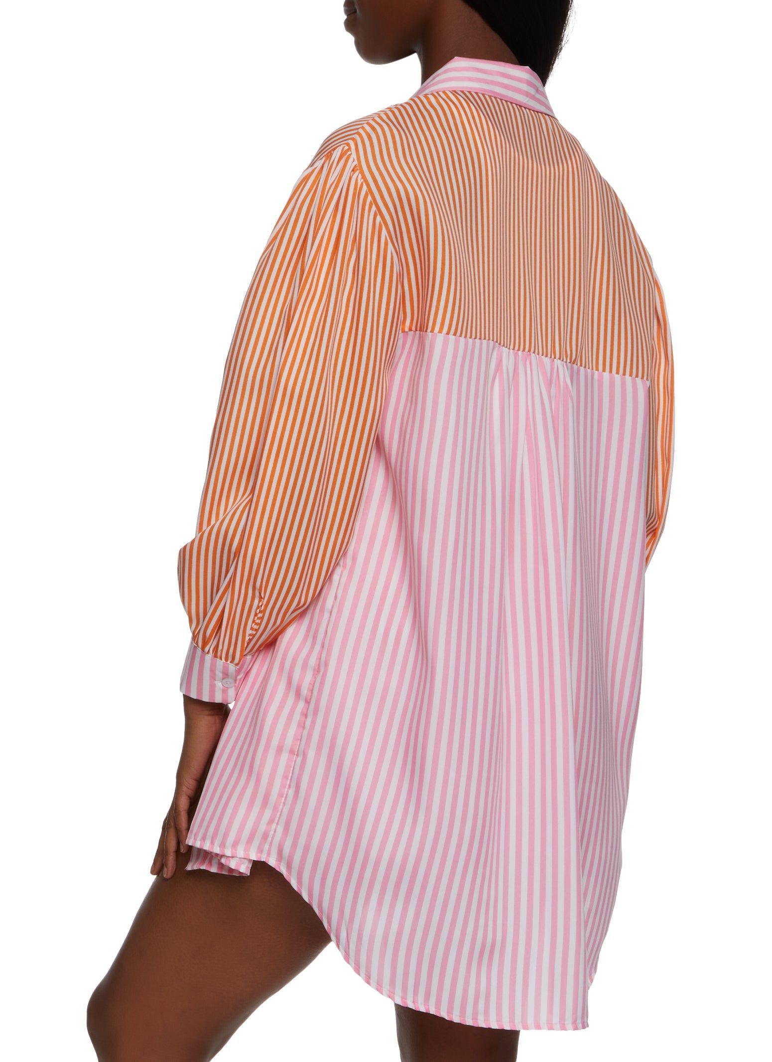 Oversized Color Block Striped Button Front Shirt sold by Rainbow product image thumbnail 3