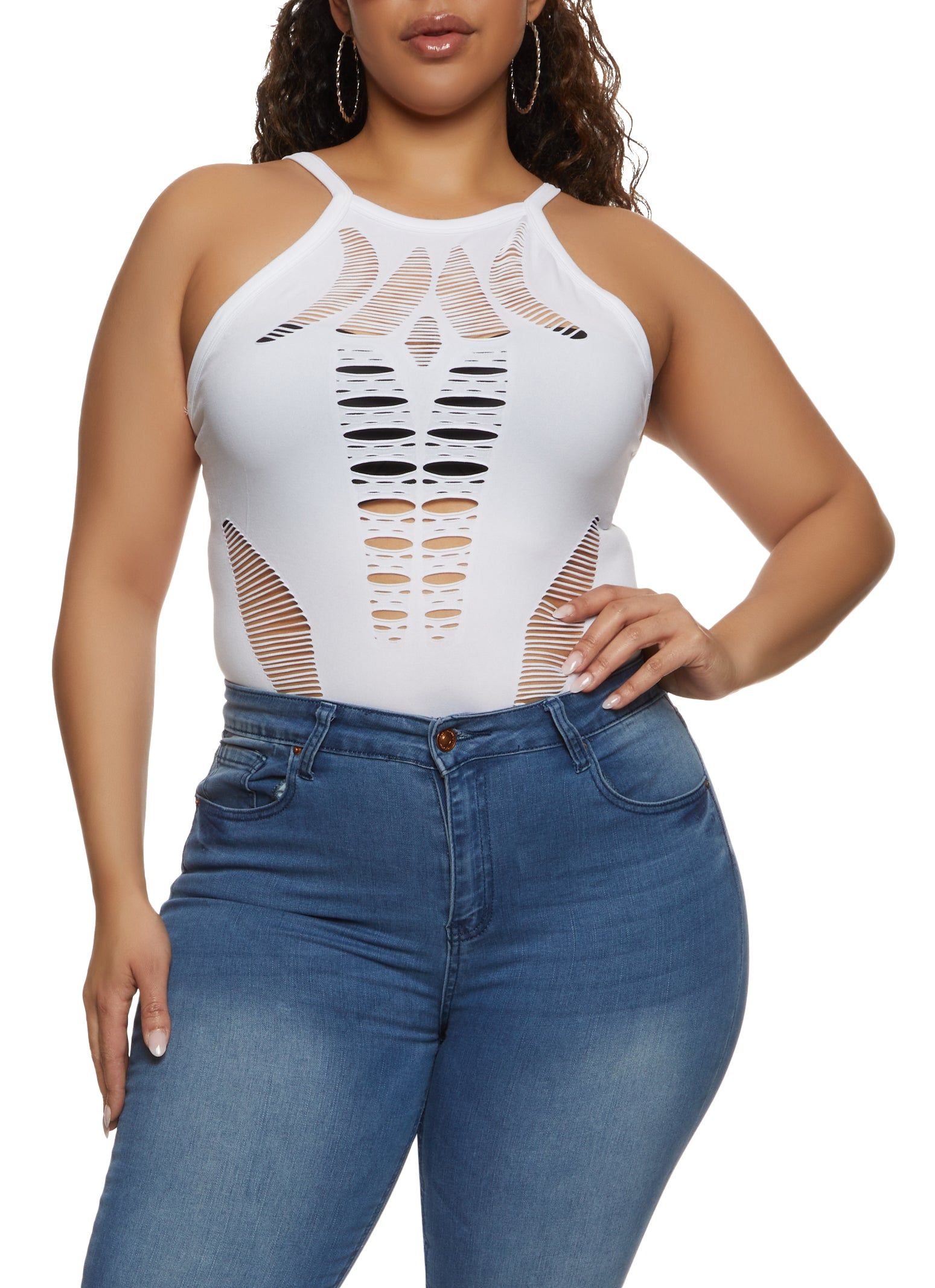 Plus Size Laser Cut Seamless Bodysuit sold by Rainbow product image thumbnail 2