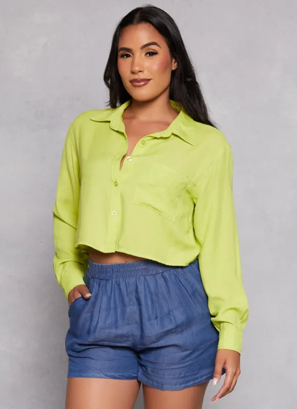 Poplin Cropped Button Front Shirt sold by Rainbow