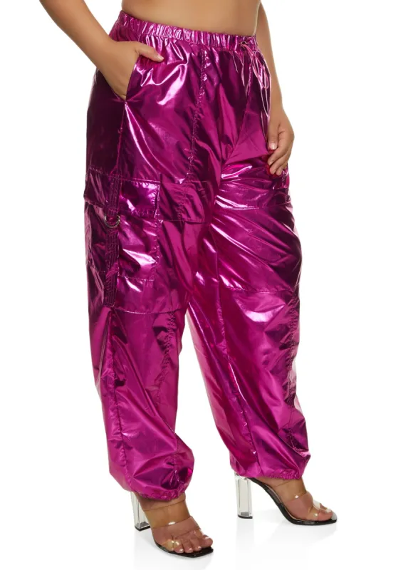 Plus Size Metallic Foil Cargo Pants sold by Rainbow