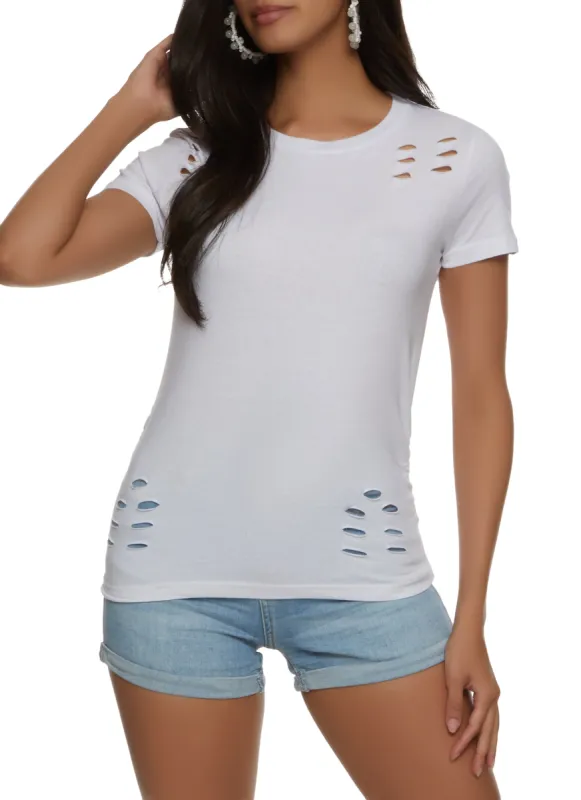 Laser Cut Basic Crew Neck Tee sold by Rainbow