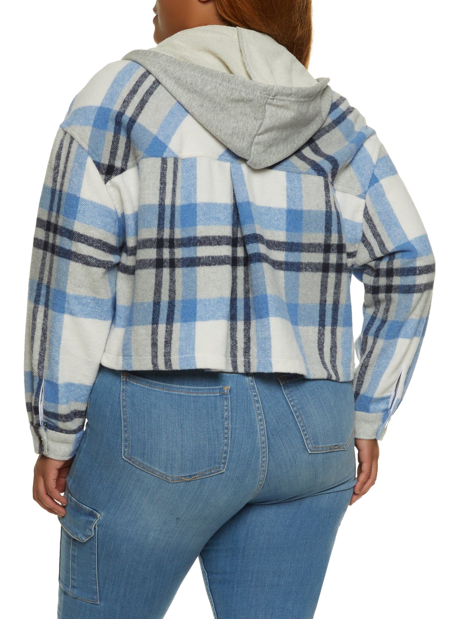 Plus Size Plaid Hooded Cropped Shacket sold by Rainbow product image thumbnail 3