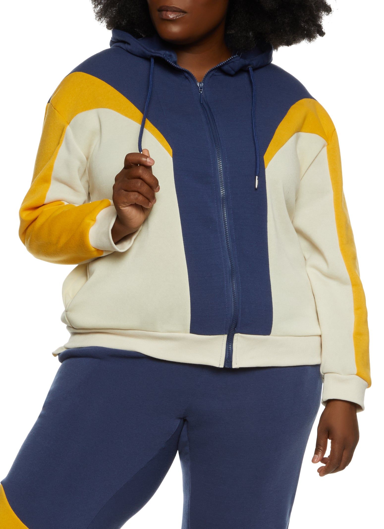 Plus Size Color Blocked Zip Front Hooded Sweatshirt sold by Rainbow