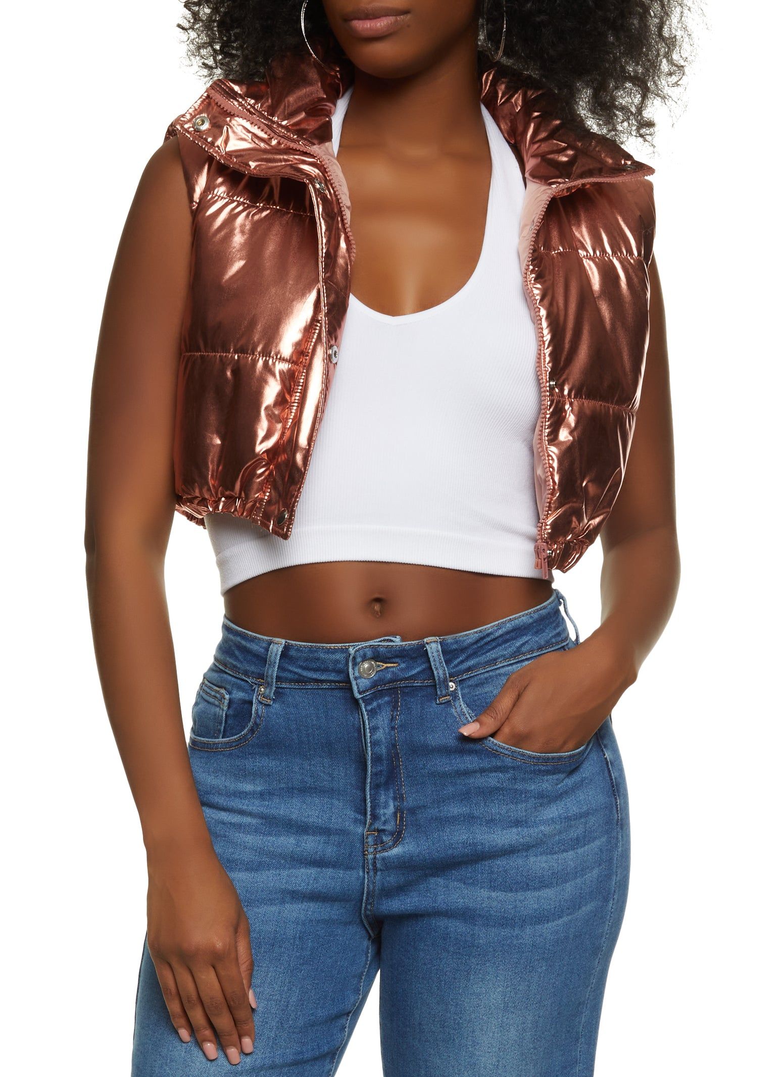 Metallic Cropped Puffer Vest sold by Rainbow