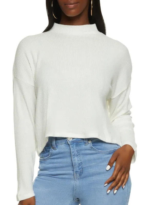 Ribbed Brushed Knit Boxy Mock Neck Sweater sold by Rainbow