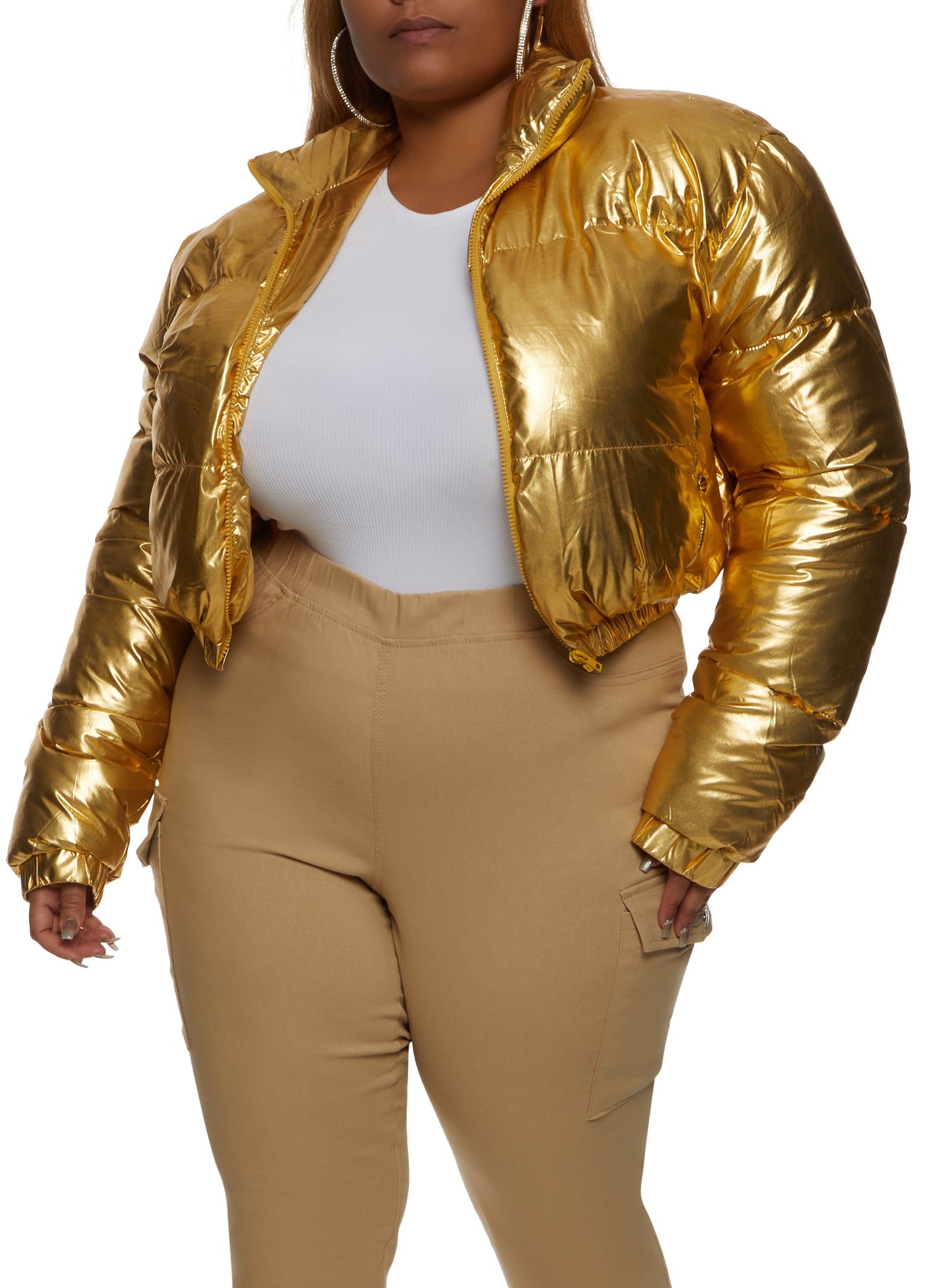 Plus Size Mock Neck Zip Front Puffer Jacket sold by Rainbow