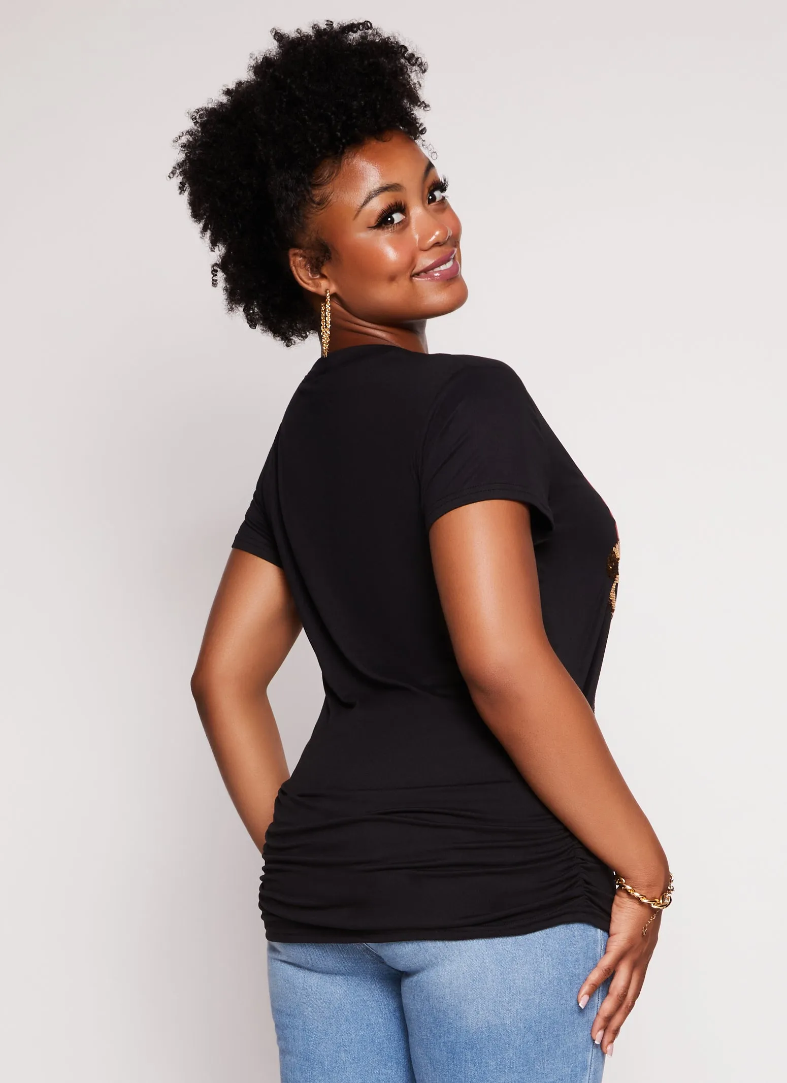 Plus Size Pretty Black and Educated Sequin Graphic Tee sold by Rainbow product image thumbnail 3
