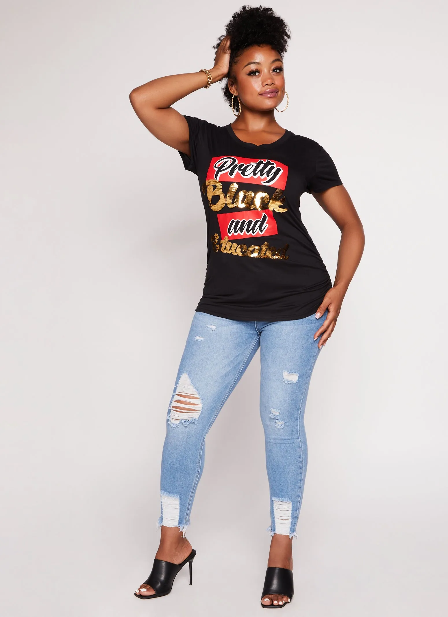 Plus Size Pretty Black and Educated Sequin Graphic Tee sold by Rainbow product image thumbnail 2