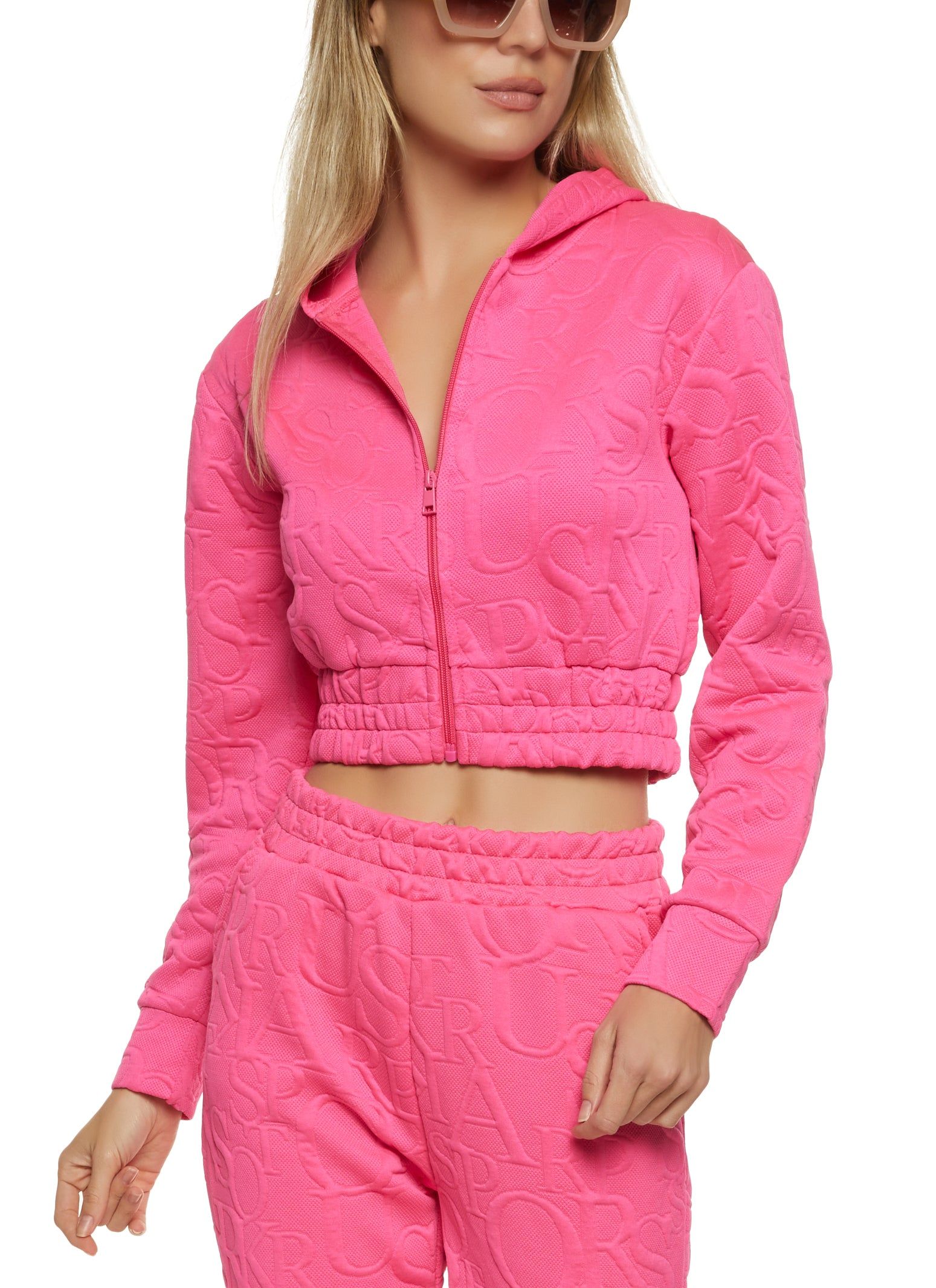 Embossed Zip Front Cropped Hoodie sold by Rainbow
