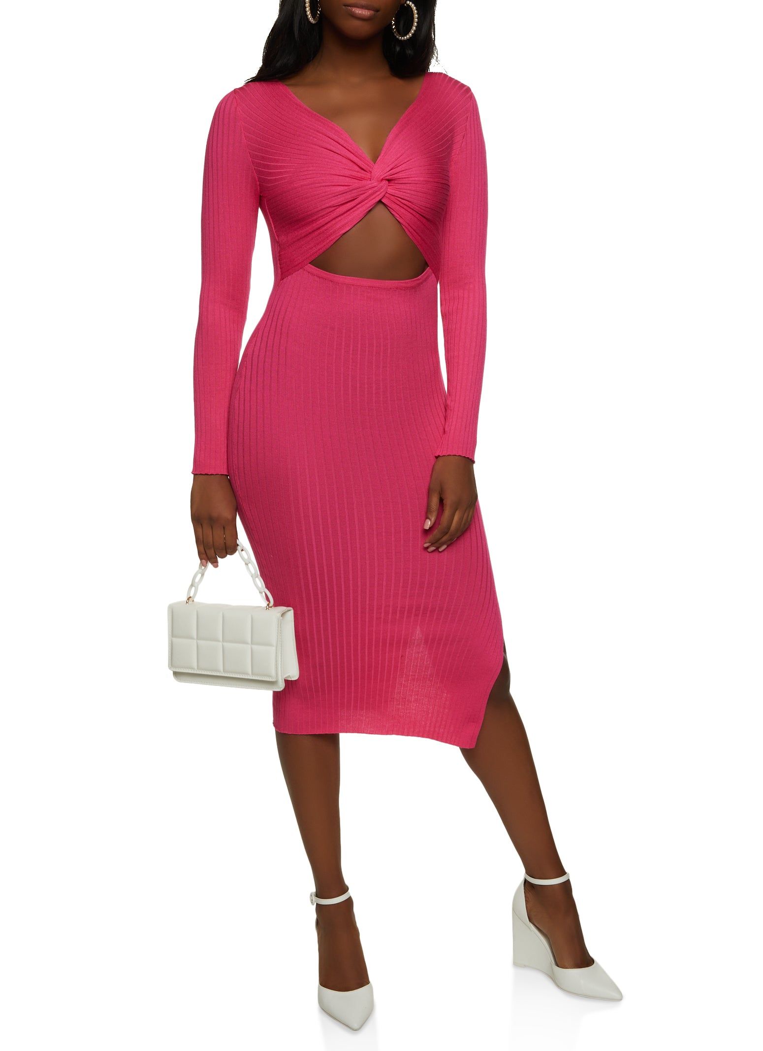 Ribbed Twist Front Cut Out Midi Dress sold by Rainbow product image thumbnail 2