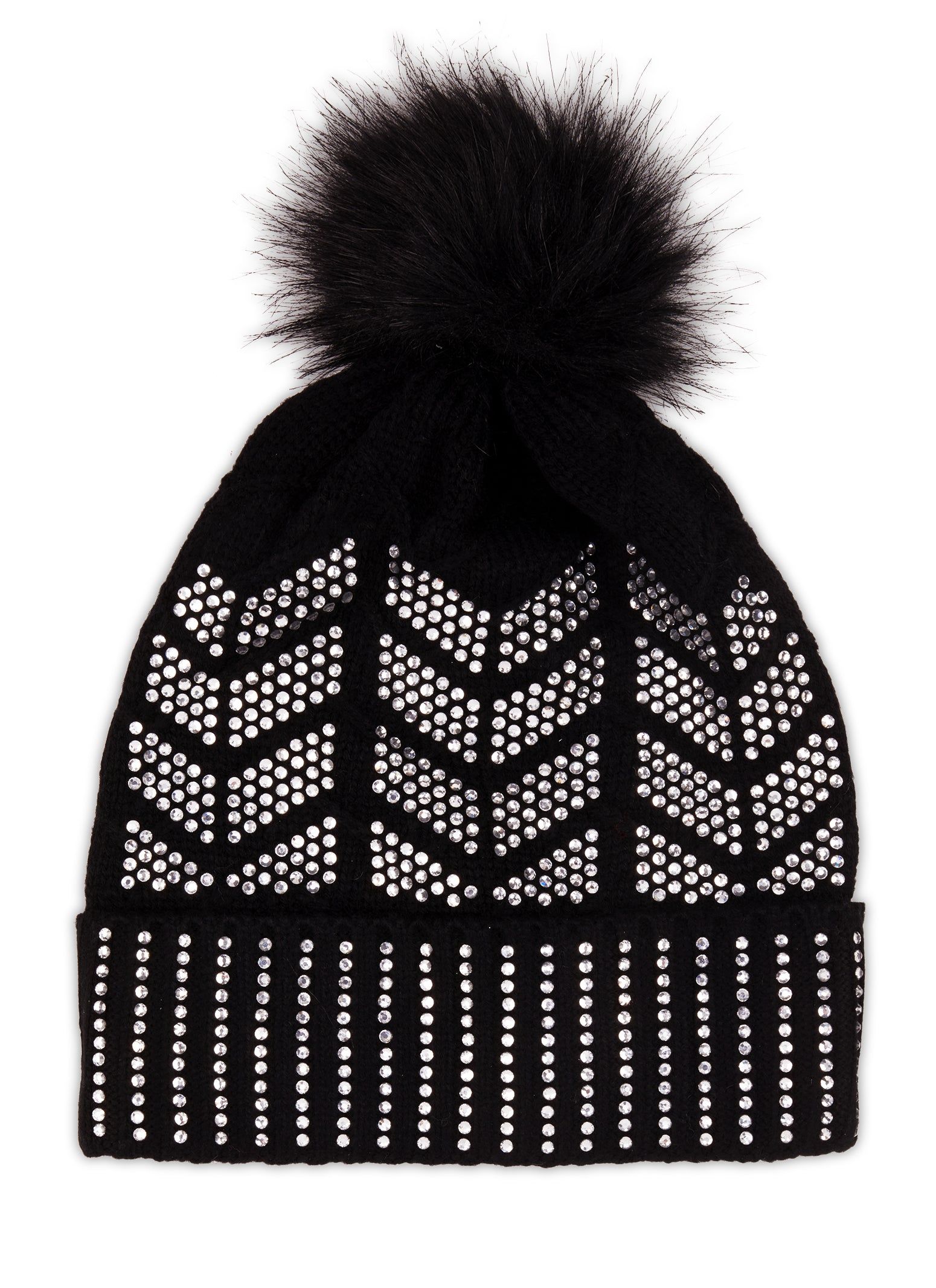 Rhinestone Faux Fur Pom Pom Beanie sold by Rainbow product image thumbnail 2