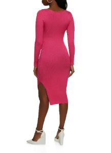 Ribbed Twist Front Cut Out Midi Dress sold by Rainbow