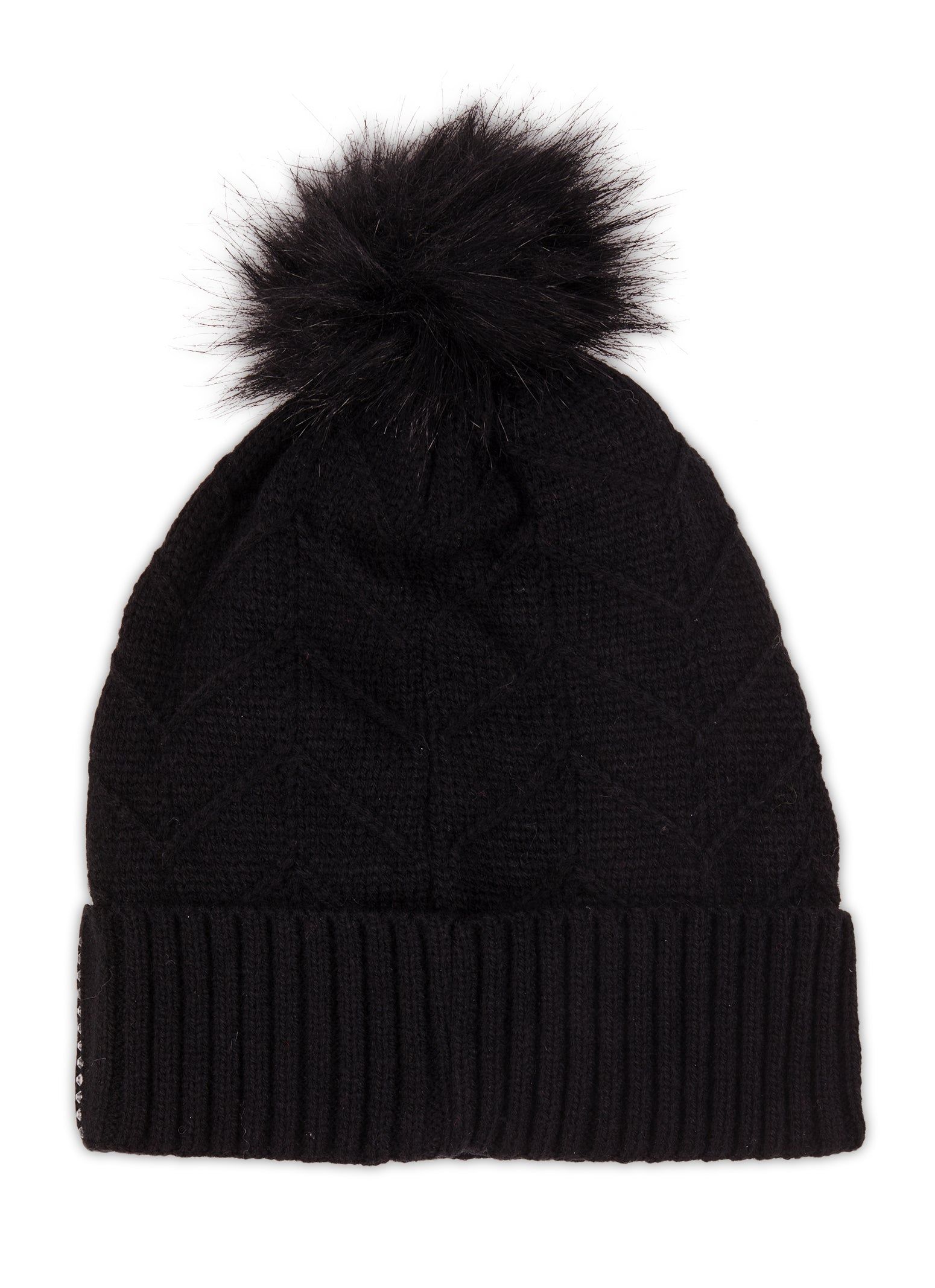 Rhinestone Faux Fur Pom Pom Beanie sold by Rainbow product image thumbnail 3
