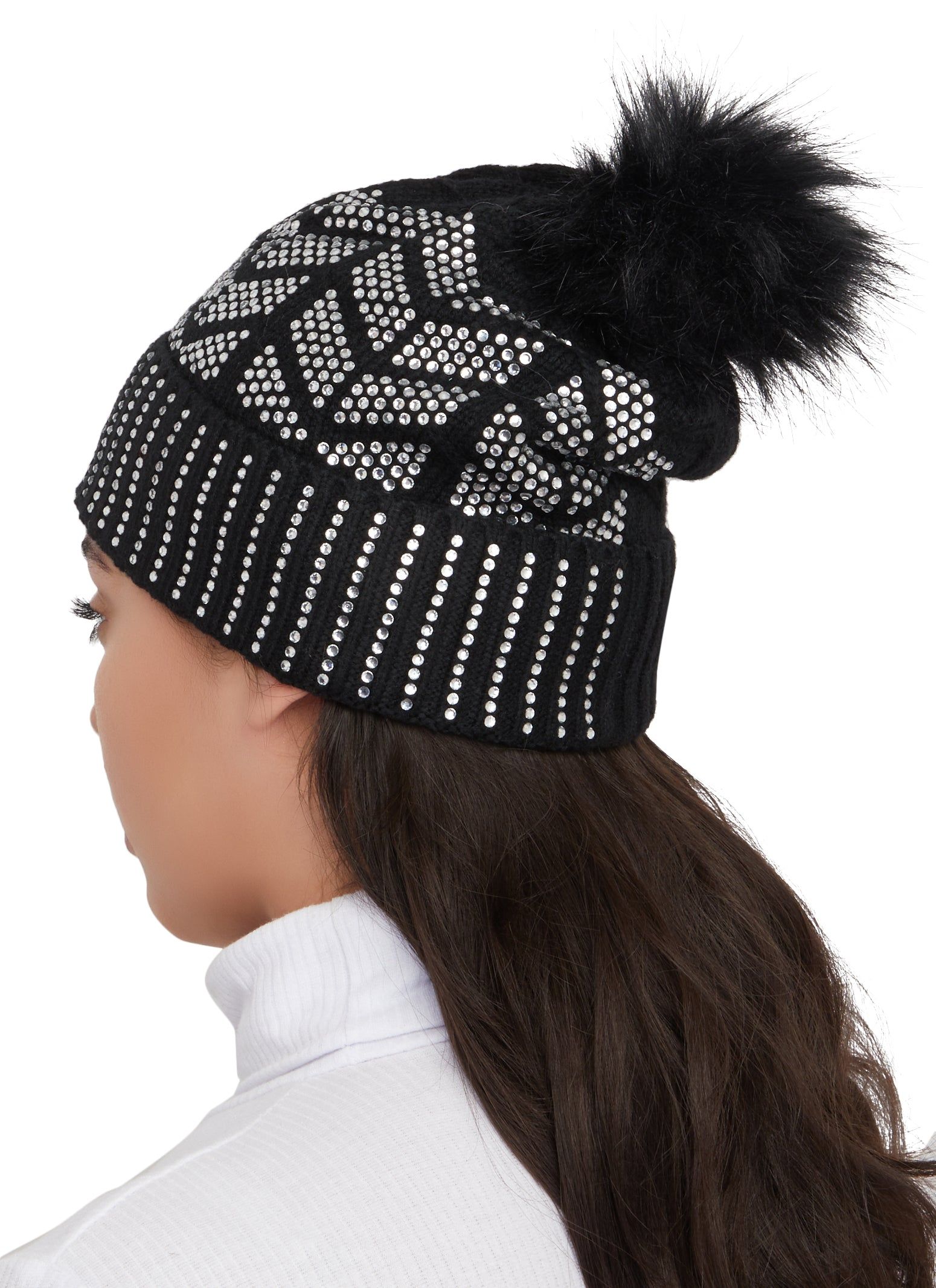Rhinestone Faux Fur Pom Pom Beanie sold by Rainbow