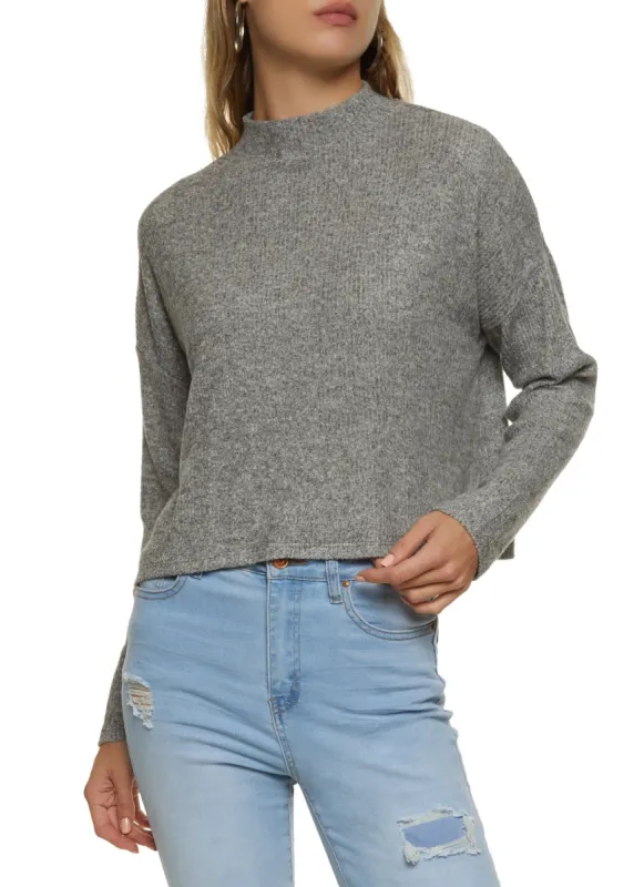 Ribbed Brushed Knit Boxy Mock Neck Sweater sold by Rainbow