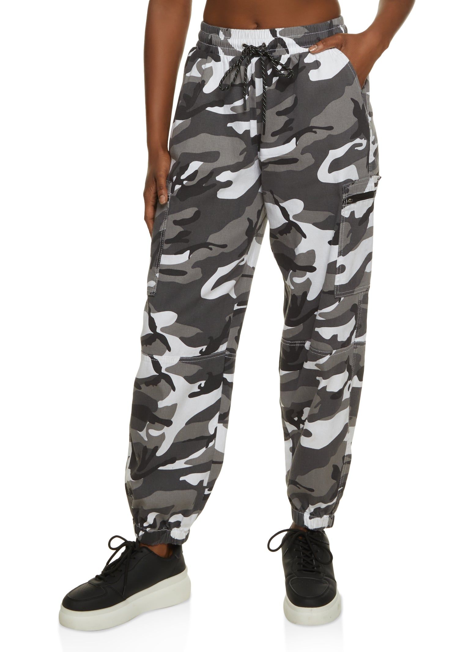 Camo High Waist Drawstring Cargo Joggers sold by Rainbow