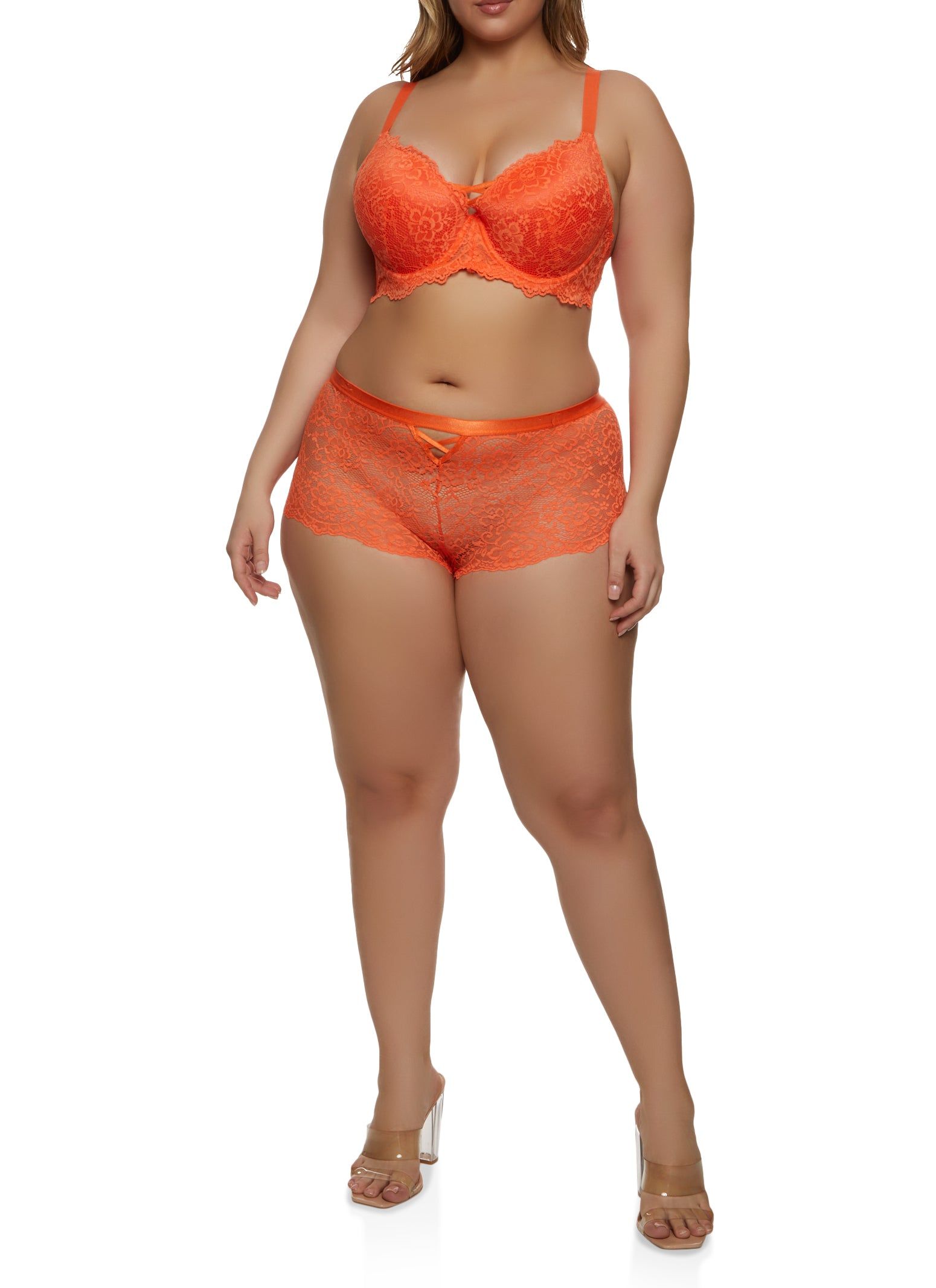 Plus Size Floral Lace Caged Front Plunge Bra sold by Rainbow product image thumbnail 2