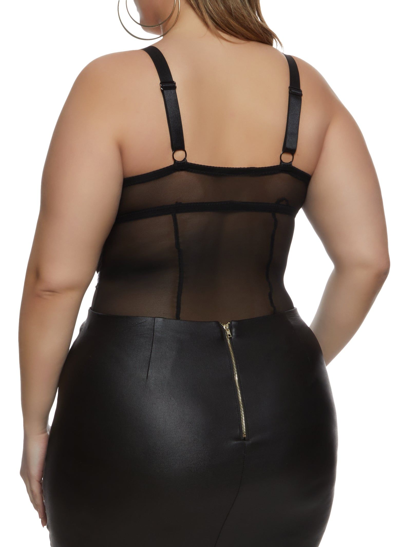 Plus Size Fishnet Insert Caged Detail Bustier Bodysuit sold by Rainbow product image thumbnail 3