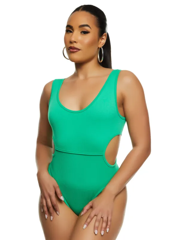 Ribbed Knit Side Cut Out Tank Bodysuit sold by Rainbow