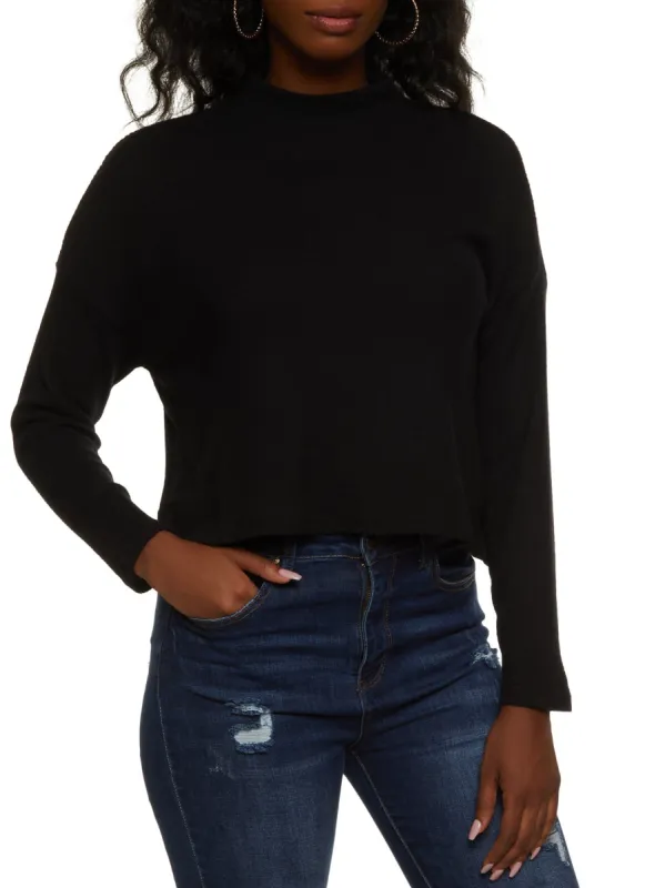 Ribbed Brushed Knit Boxy Mock Neck Sweater sold by Rainbow