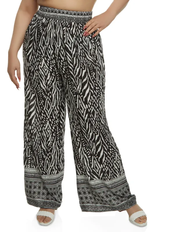 Plus Size Smocked Waist Printed Wide Leg Pants sold by Rainbow