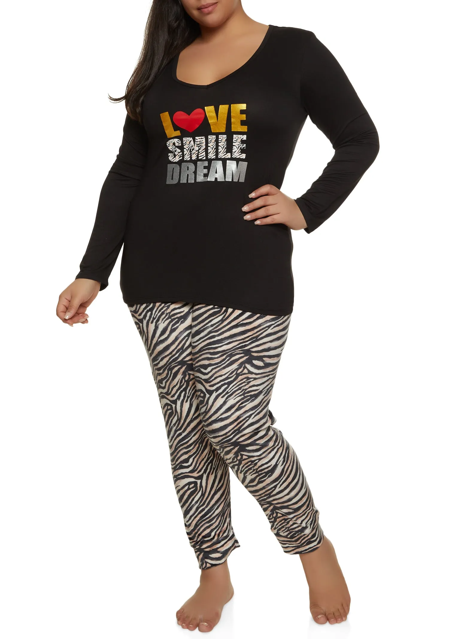 Plus Size Love Smile Dream Pajama Top and Printed Pants sold by Rainbow