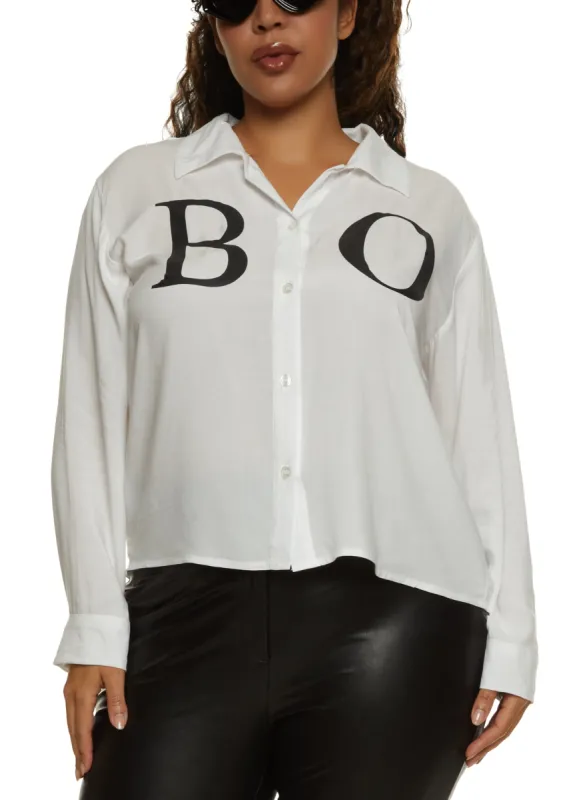 Plus Size Boss Graphic Button Down Shirt sold by Rainbow