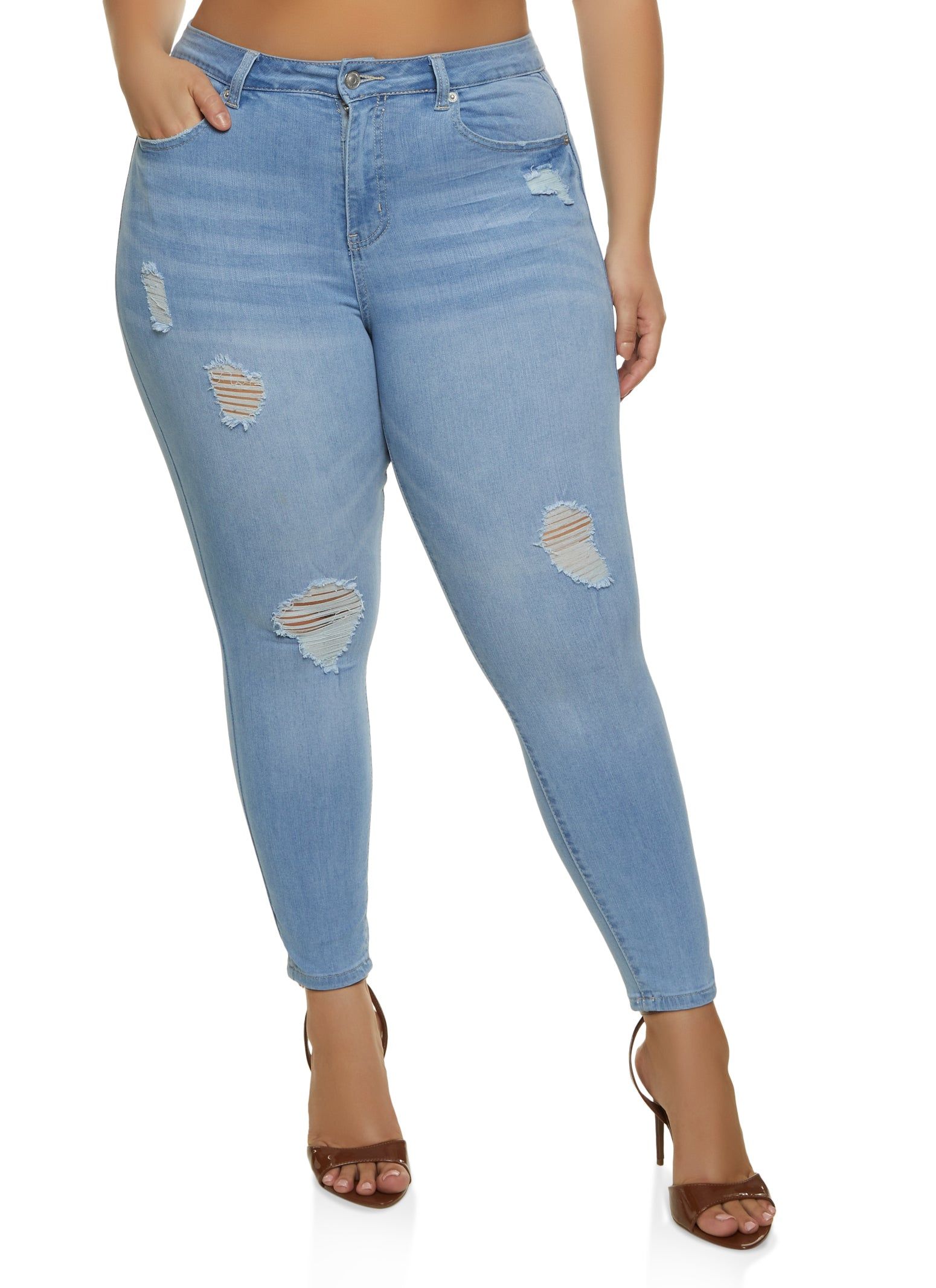 Plus Size WAX Distressed Stretch Skinny Jeans sold by Rainbow