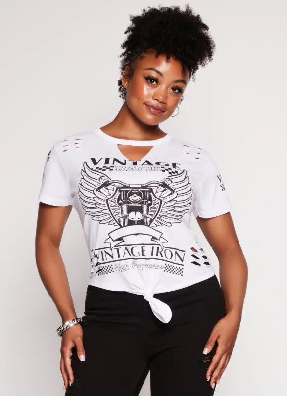 Plus Size Vintage Race Graphic Cut Out Tee sold by Rainbow