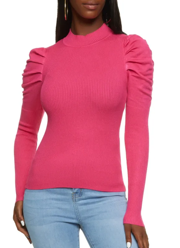 Long Puff Sleeve Mock Neck Sweater sold by Rainbow
