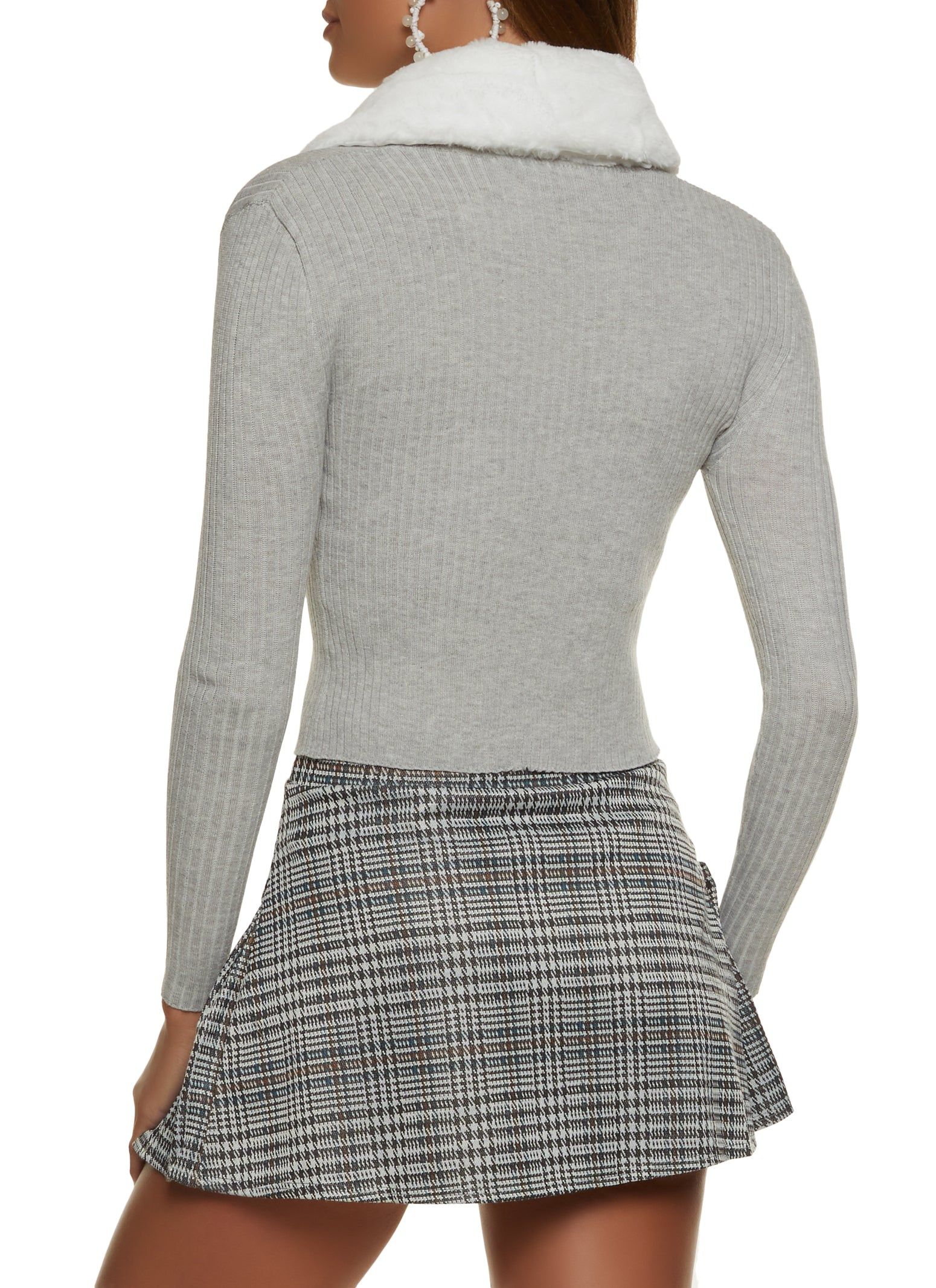 Ribbed Knit Faux Fur Collar Tie Front Cardigan sold by Rainbow product image thumbnail 2