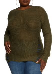 Plus Size Distressed Knit High Low Sweater sold by Rainbow