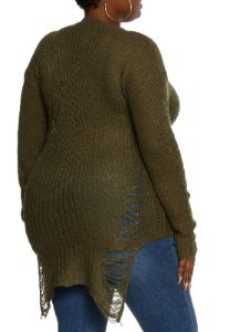 Plus Size Distressed Knit High Low Sweater sold by Rainbow