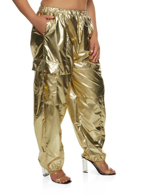 Plus Size Metallic Foil Cargo Pants sold by Rainbow