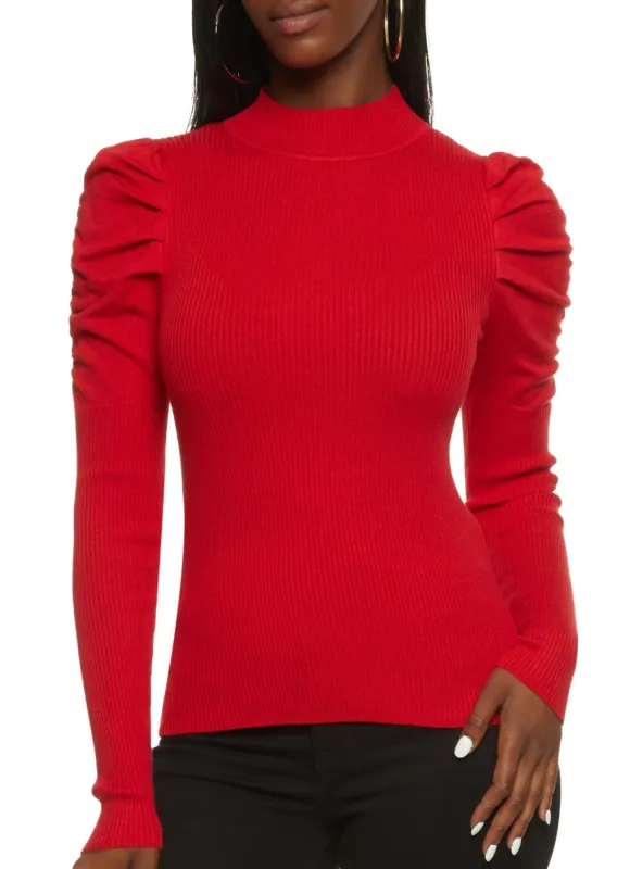 Long Puff Sleeve Mock Neck Sweater sold by Rainbow