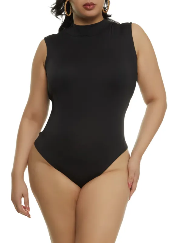 Plus Size Mock Neck Sleeveless Bodysuit sold by Rainbow
