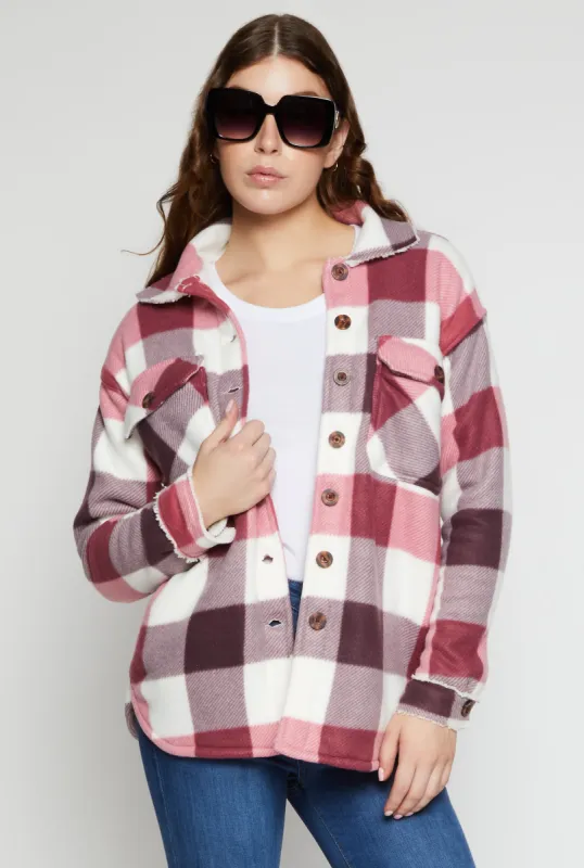 Plaid Sherpa Lined Button Front Shacket sold by Rainbow