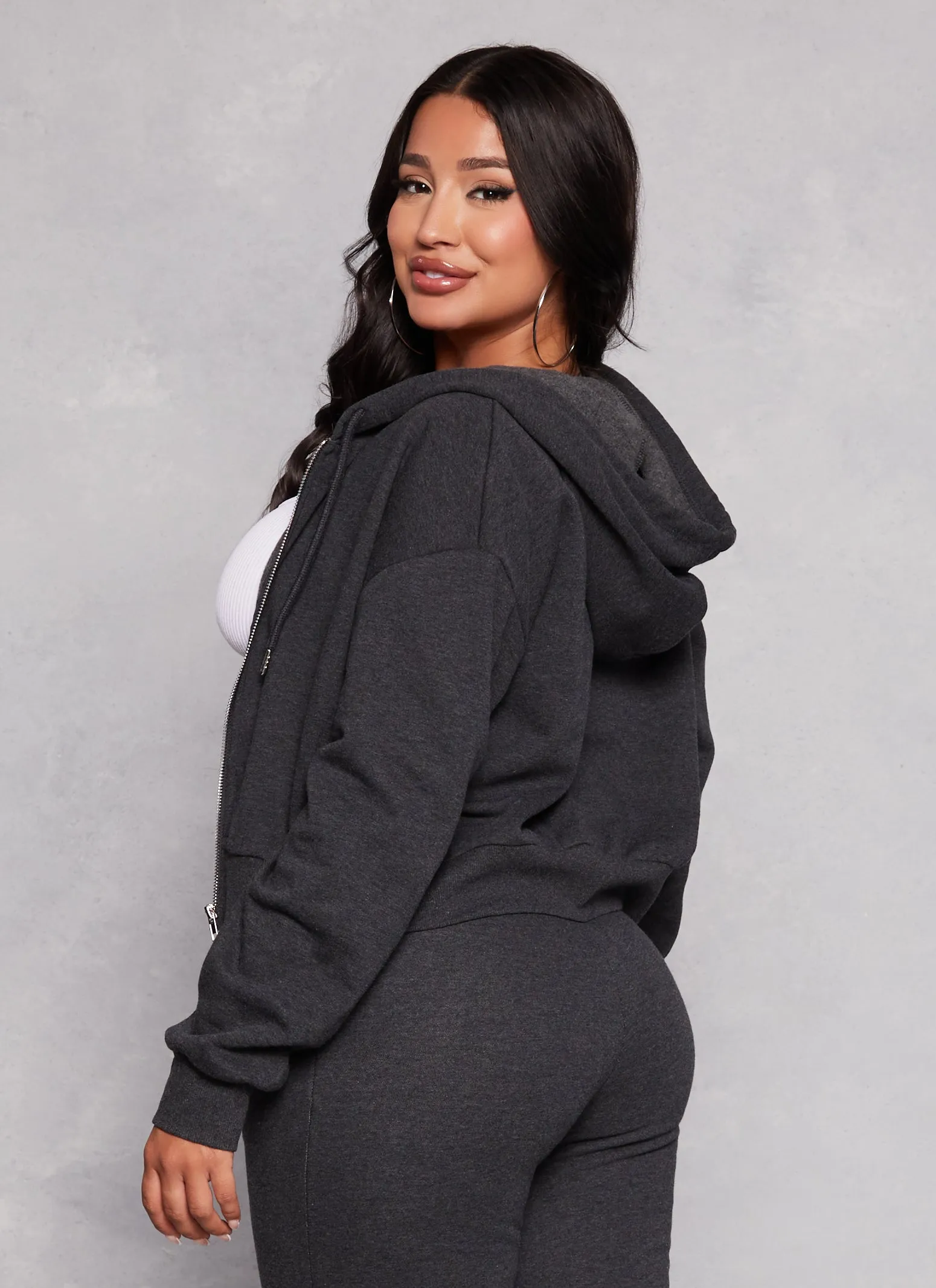 Zip Front Cropped Hooded Sweatshirt sold by Rainbow product image thumbnail 3