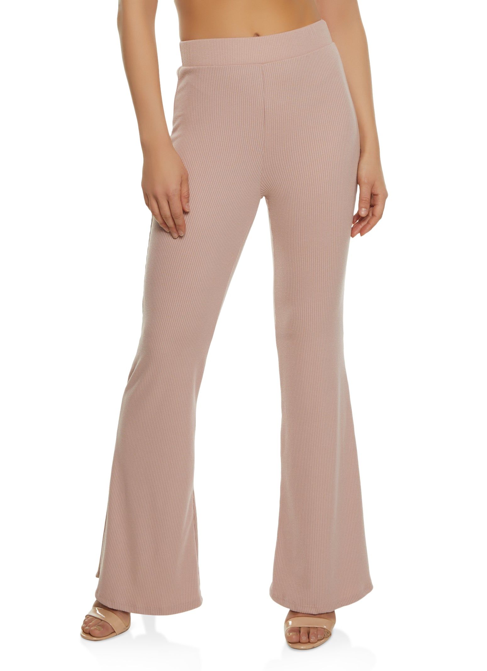 Basic Ribbed High Waist Flare Pants sold by Rainbow