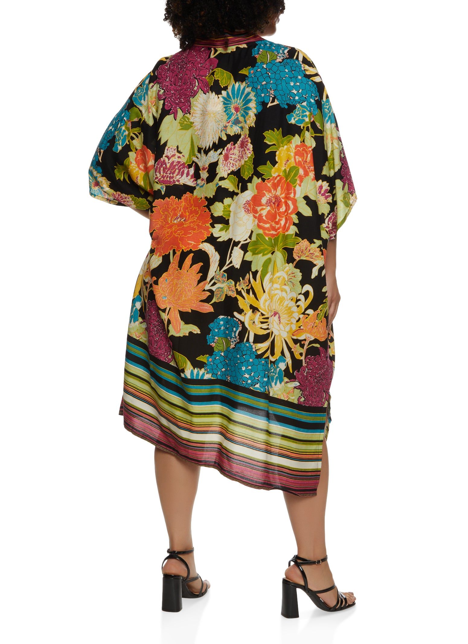 Plus Size Floral Striped Border Print Kimono sold by Rainbow product image thumbnail 5